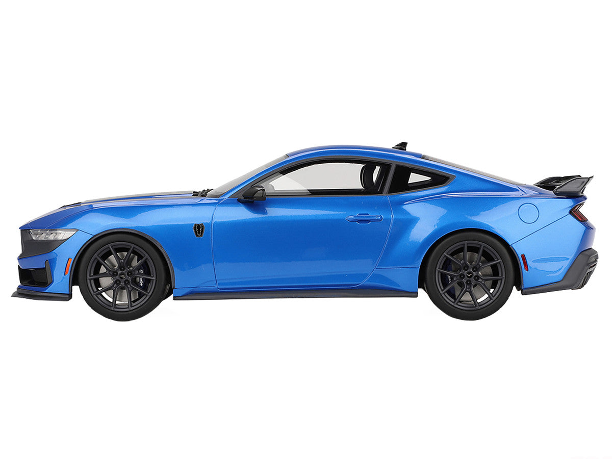 2024 Ford Mustang Dark Horse Grabber Blue Metallic with Black Hood Stripes 1/18 Model Car by Top Speed-0