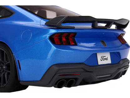 2024 Ford Mustang Dark Horse Grabber Blue Metallic with Black Hood Stripes 1/18 Model Car by Top Speed-2