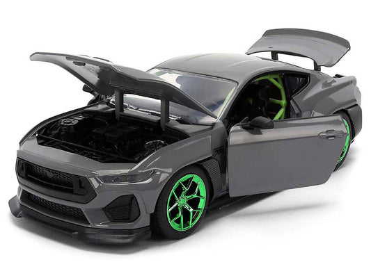2024 Ford Mustang RTR Gray with Green Wheels "Bigtime Muscle" Series 1/24 Diecast Model Car by Jada-2