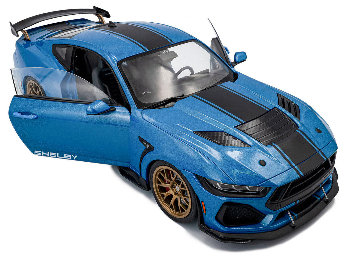 2024 Ford Shelby Mustang Super Snake Grabber Blue Metallic with Black Stripes 1/18 Diecast Model Car by Solido-1