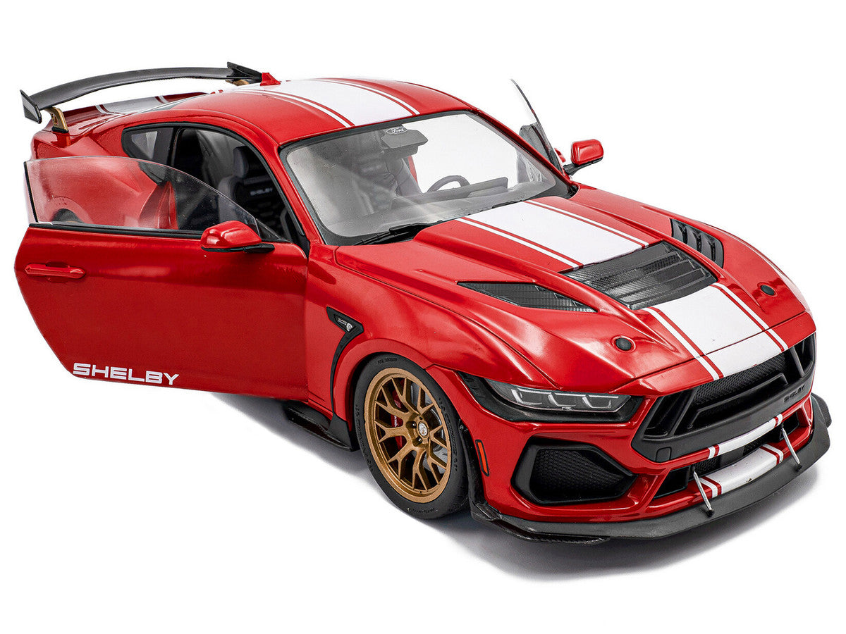 2024 Ford Shelby Mustang Super Snake Race Red with White Stripes 1/18 Diecast Model Car by Solido-1