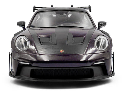 2024 Porsche 911 GT3 RS Weissach Package Viola Purple Metallic with Carbon Hood Stripes and Top 1/18 Diecast Model Car by Solido-2
