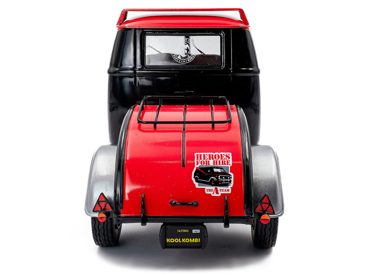 2024 Volkswagen Kool Kombi Sport Van with Trailer Black and Silver with Red Stripe 1/18 Diecast Model Car by Solido-2