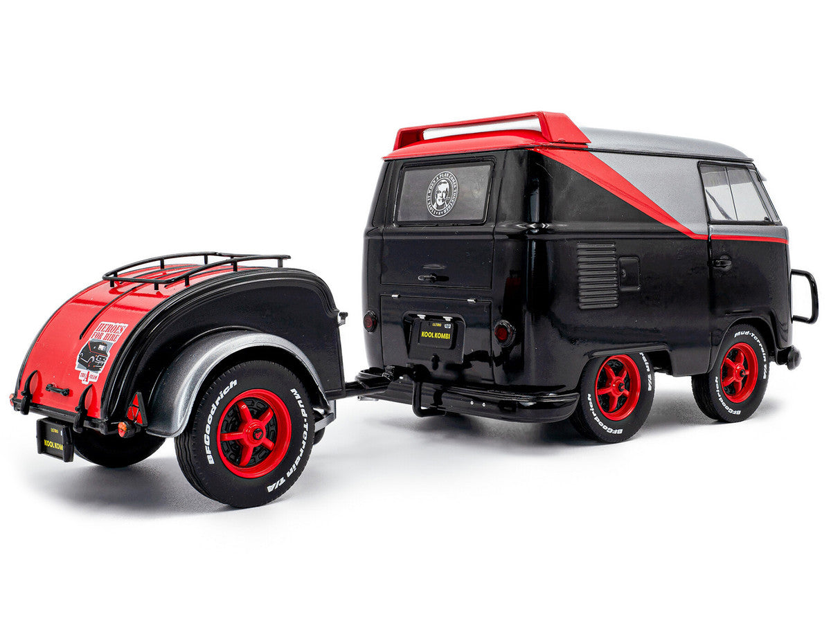 2024 Volkswagen Kool Kombi Sport Van with Trailer Black and Silver with Red Stripe 1/18 Diecast Model Car by Solido-1