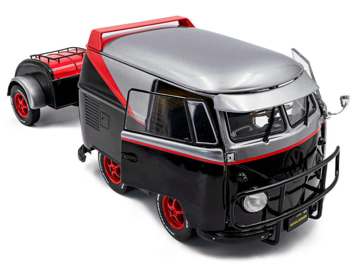 2024 Volkswagen Kool Kombi Sport Van with Trailer Black and Silver with Red Stripe 1/18 Diecast Model Car by Solido-3