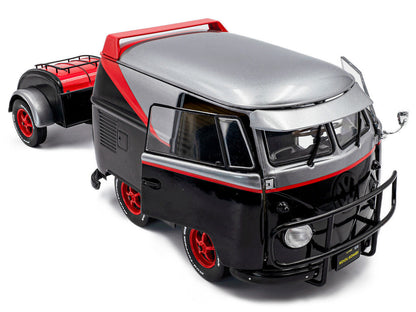 2024 Volkswagen Kool Kombi Sport Van with Trailer Black and Silver with Red Stripe 1/18 Diecast Model Car by Solido-3