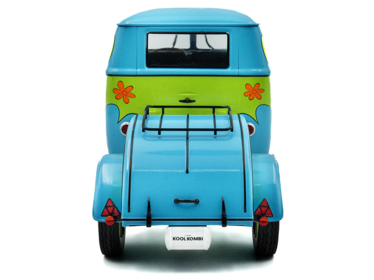 2024 Volkswagen Kool Kombi Van with Trailer "Ghost Hunter" Blue and Green with Graphics 1/18 Diecast Model Car by Solido-1