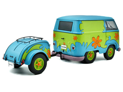 2024 Volkswagen Kool Kombi Van with Trailer "Ghost Hunter" Blue and Green with Graphics 1/18 Diecast Model Car by Solido-2