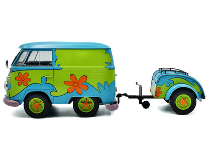 2024 Volkswagen Kool Kombi Van with Trailer "Ghost Hunter" Blue and Green with Graphics 1/18 Diecast Model Car by Solido-0