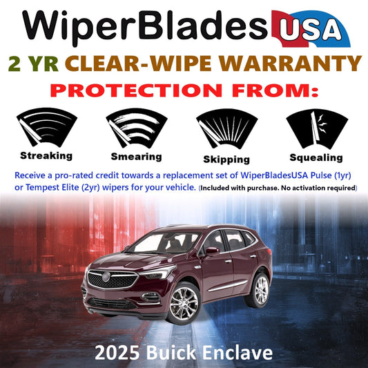 2025 Buick Enclave Wiper Blades Set w/2yr Wear Warranty (Set of 2) Tempest Elite-1