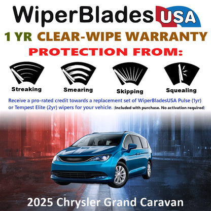 2025 Chrysler Grand Caravan Wiper Blades w/1yr Wear Warranty (Set of 2) Wipers-1