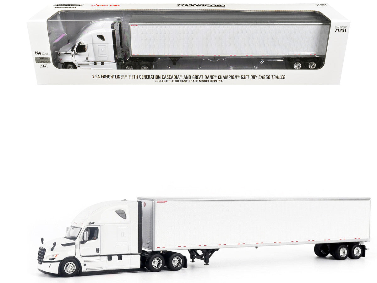 2025 Freightliner Cascadia Gen-5 Truck Tractor with Sleeper and Great Dane Champion 53ft Dry Cargo Trailer Winter White "Transport Series" 1/64 Diecast Model by Diecast Masters-4