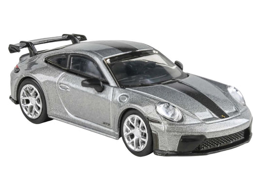 2025 Porsche 911 GT3 (992.2) GT Silver Metallic with Carbon Stripe 1/64 Diecast Model Car by Paragon Models-2
