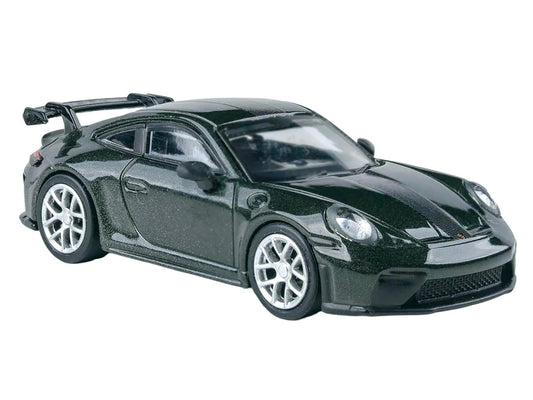2025 Porsche 911 GT3 (992.2) Oak Green Metallic Neo with Carbon Stripe 1/64 Diecast Model Car by Paragon-1