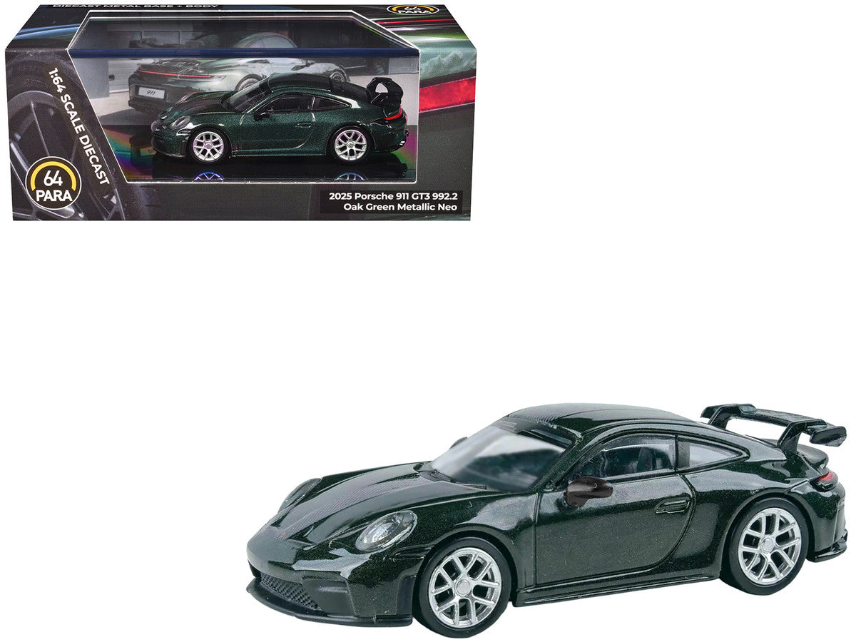 2025 Porsche 911 GT3 (992.2) Oak Green Metallic Neo with Carbon Stripe 1/64 Diecast Model Car by Paragon-3