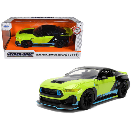2026 Ford Mustang RTR Spec 5-D Lime Green with Black Top and Graphics "Hyper-Spec" Series 1/24 Diecast Model Car by Jada-0