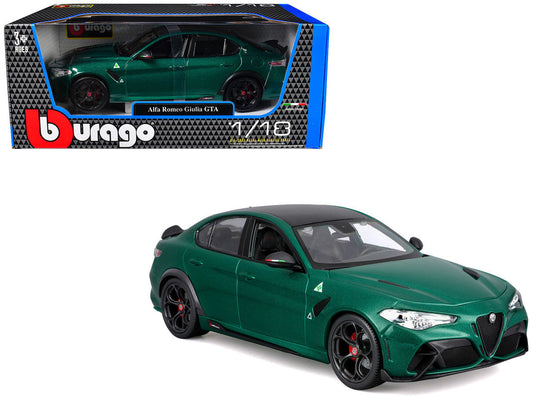 Alfa Romeo Giulia GTA Green Metallic with Carbon Top 1/18 Diecast Model Car by Bburago - Car Models