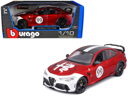 Alfa Romeo Giulia GTAm #99 Red Metallic with Black Top and White Graphics 1/18 Diecast Model Car by Bburago - Car Models