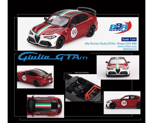 Alfa Romeo Giulia GTAm #99 Rosso GTA Red with Carbon Top and Stripes ’Centro Stile’ Livery 1/64 Diecast Model Car