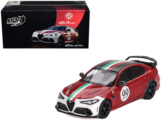 Alfa Romeo Giulia GTAm #99 Rosso GTA Red with Carbon Top and Stripes ’Centro Stile’ Livery 1/64 Diecast Model Car
