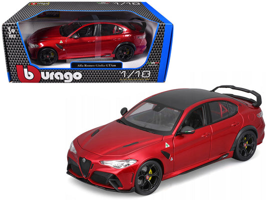 Alfa Romeo Giulia GTAm Red Metallic with Carbon Top 1/18 Diecast Model Car by Bburago - Car Models