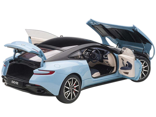 Aston Martin DB11 Q Frosted Glas Blue with Black Top 1/18 Model Car by Autoart - Car Models
