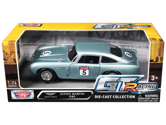 Aston Martin DB5 RHD (Right Hand Drive) #5 Light Blue Metallic "GT Racing" Series 1/24 Diecast Model Car by Motormax-1