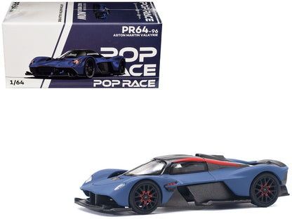 Aston Martin Valkyrie Satin Marina Blue with Carbon Top 1/64 Diecast Model Car by Pop Race-4
