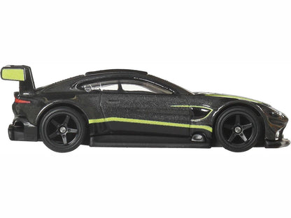 Aston Martin Vantage GTE Dark Gray Metallic with Lime Green Stripes "Euro Speed" Series Diecast Model Car by Hot Wheels-0
