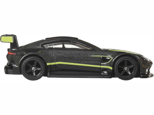 Aston Martin Vantage GTE Dark Gray Metallic with Lime Green Stripes "Euro Speed" Series Diecast Model Car by Hot Wheels-0