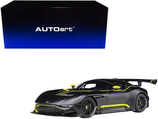 Aston Martin Vulcan Matt Black with Lime Green Stripes 1/18 Model Car by Autoart - Car Models