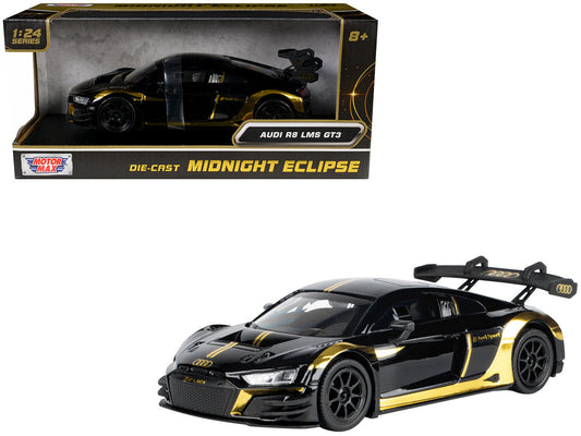 Audi R8 LMS GT3 Black with Gold Stripes and Graphics "Midnight Eclipse" Series 1/24 Diecast Model Car by Motormax-0