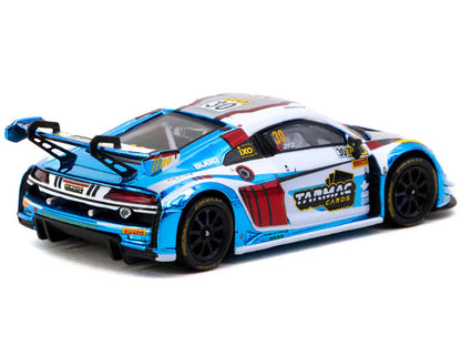 Audi R8 LMS GT3 evo II #30 James Yu "Uno Racing Team" "Macau GT Cup - FIA GT World Cup" (2024) with Plastic Transporter Packaging and Collectible Tarmac Cards "Hobby64" Series 1/64 Diecast Model Car by Tarmac Works-2