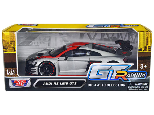 Audi R8 LMS GT3 Silver Metallic with Graphics ’GT Racing’ Series 1/24 Diecast Model Car by Motormax - Car Models