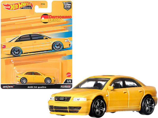 Audi S4 Quattro with Sunroof Yellow ’Deutschland Design’ Series Diecast Model Car by Hot Wheels - Car Models