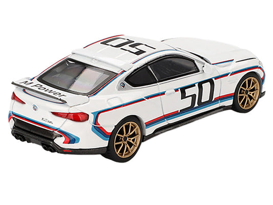 BMW 3.0 CSL #50 White with Blue and Red Stripes and Gold Wheels Limited Edition 1/64 Diecast Model Car by Mini GT - Car
