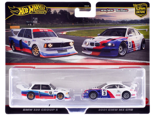 BMW 320 Group 5 #12 White with Stripes and 2001 BMW M3 GTR #3 White with Stripes ’Car Culture’ Set of 2 Cars Diecast