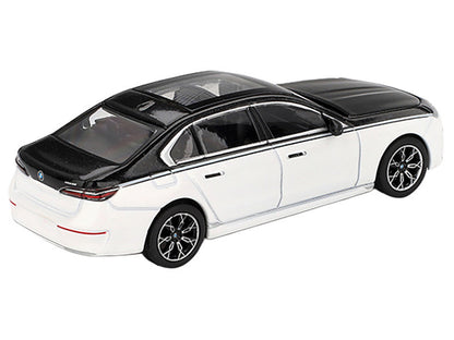 BMW i7 xDrive60 Dravit Alpine White and Black Sapphire Limited Edition 1/64 Diecast Model Car by Mini GT-2