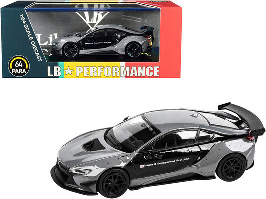 BMW i8 Liberty Walk Gray and Black ’LB Performance’ Series 1/64 Diecast Model Car by Paragon - Car Models