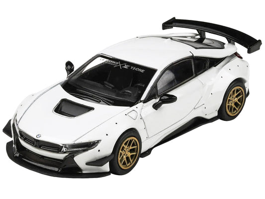 BMW i8 Liberty Walk White with Gold Wheels 1/64 Diecast Model Car by Paragon Models - Car Models