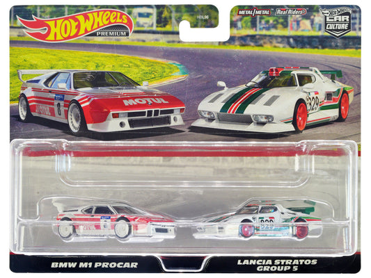BMW M1 Procar #8 White with Red Stripes and Lancia Stratos Group 5 #829 White with Stripes ’Car Culture’ Set of 2 Cars