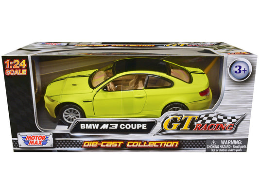 BMW M3 Coupe Neon Yellow with Matt Black Top and Stripes ’GT Racing’ Series 1/24 Diecast Model Car by Motormax - Car