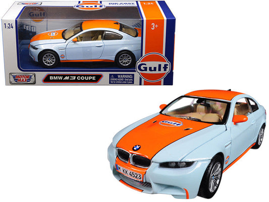 BMW M3 Coupe with "Gulf Oil" Livery Light Blue with Orange Stripe 1/24 Diecast Model Car by Motormax-0