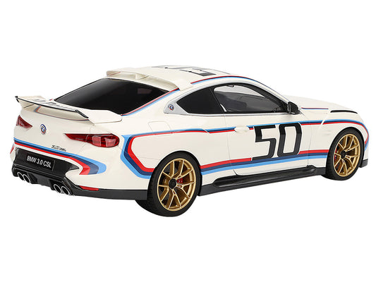 BMW M4 3.0 CSL #50 White with Blue and Red Stripes 1/18 Model Car by Top Speed - Car Models