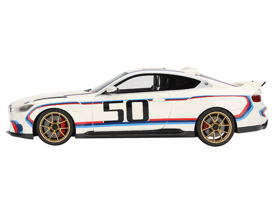 BMW M4 3.0 CSL #50 White with Blue and Red Stripes 1/18 Model Car by Top Speed - Car Models