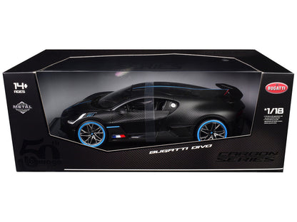 Bugatti Divo Carbon Fiber with Blue Accents "Carbon Series - Bburago 50th Anniversary" 1/18 Diecast Model Car by Bburago-0