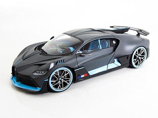 Bugatti Divo Matt Gray with Blue Accents 1/18 Diecast Model Car by Bburago-1