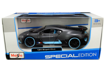 Bugatti Divo Satin Charcoal Gray with Carbon and Blue Accents "Special Edition" 1/24 Diecast Model Car by Maisto-2