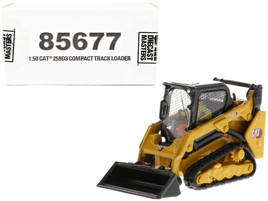 CAT Caterpillar 259D3 Compact Track Loader with Work Tools and Operator Yellow "High Line Series" 1/50 Diecast Model by Diecast Masters-0