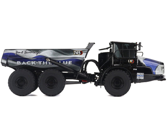 CAT Caterpillar 745 Articulated Dump Truck "Brent Scarbrough & Co. - Back the Blue" Black with Graphics "High Line" Series 1/50 Diecast Model by Diecast Masters-1